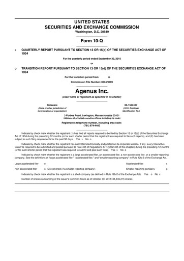 Thumbnail Agenus
 10-Q Quarterly Report FY2015 