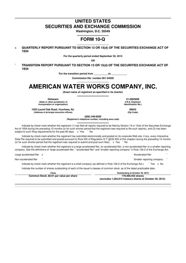 Thumbnail American Water 10-Q Quarterly Report FY2015 