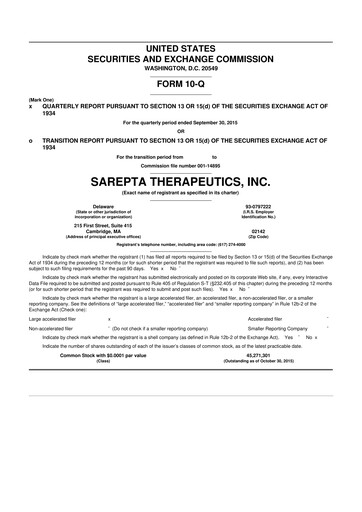 Thumbnail Sarepta Therapeutics
 10-Q Quarterly Report FY2015 