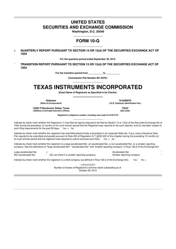 Miniature Texas Instruments 10-Q Rapport trimestriel 2015 
