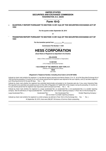 Thumbnail Hess 10-Q Quarterly Report FY2015 