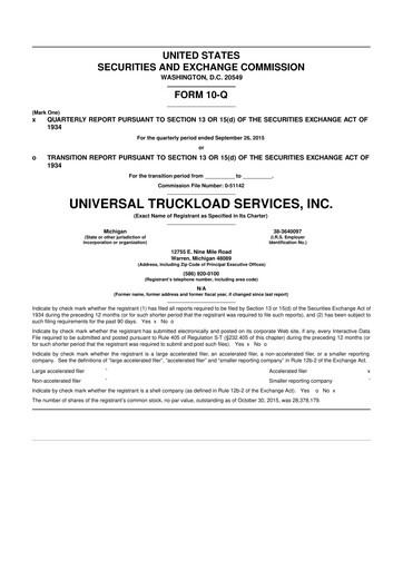 Thumbnail Universal Logistics Holdings 10-Q Quarterly Report FY2015 