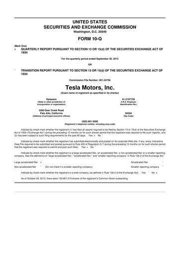 Thumbnail Tesla 10-Q Quarterly Report FY2015 