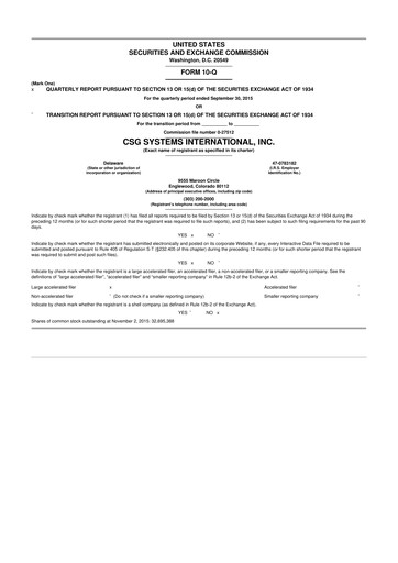 Thumbnail CSG International
 10-Q Quarterly Report FY2015 