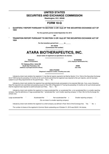 Miniature Atara Biotherapeutics 10-Q Rapport trimestriel  