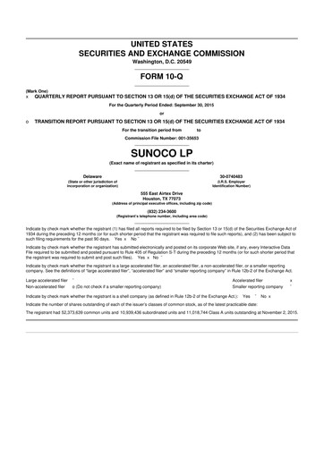 Thumbnail Sunoco 10-Q Quarterly Report FY2015 