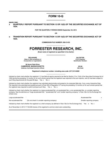 Vorschaubild Forrester Research
 10-Q Quartalsbericht 2015 