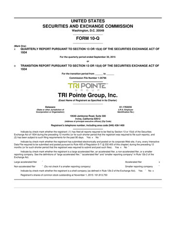 Thumbnail Tri Pointe Homes 10-Q Quarterly Report FY2015 
