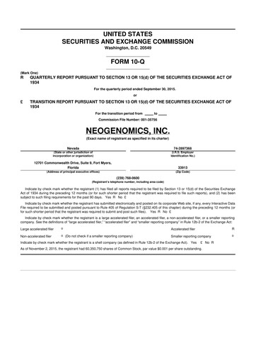 Thumbnail NeoGenomics
 10-Q Quarterly Report FY2015 
