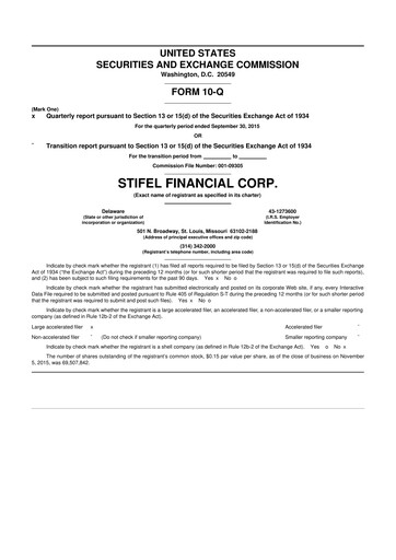 Thumbnail Stifel
 10-Q Quarterly Report FY2015 