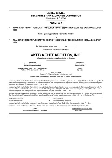 Vorschaubild Akebia Therapeutics 10-Q Quartalsbericht 2015 