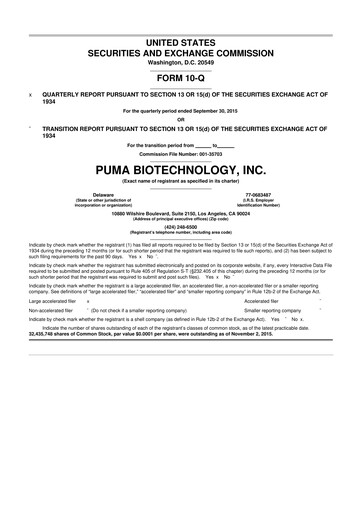 Thumbnail Puma Biotechnology 10-Q Quarterly Report FY2015 