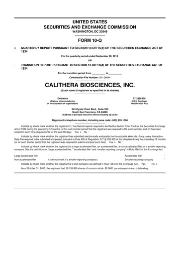 Thumbnail Calithera Biosciences
 10-Q Quarterly Report FY2015 