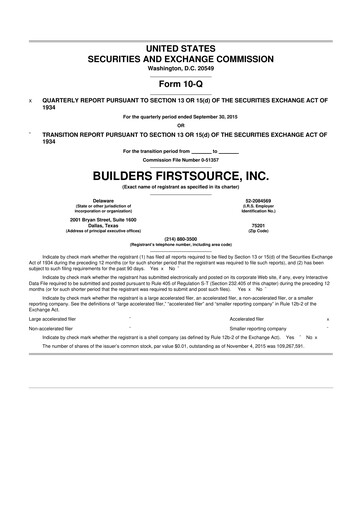 Thumbnail Builders FirstSource
 10-Q Quarterly Report FY2015 