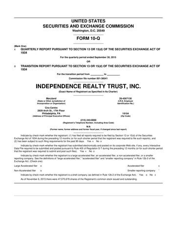 Thumbnail Independence Realty Trust
 10-Q Quarterly Report FY 