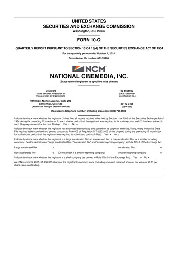 Thumbnail National CineMedia 10-Q Quarterly Report FY2015 