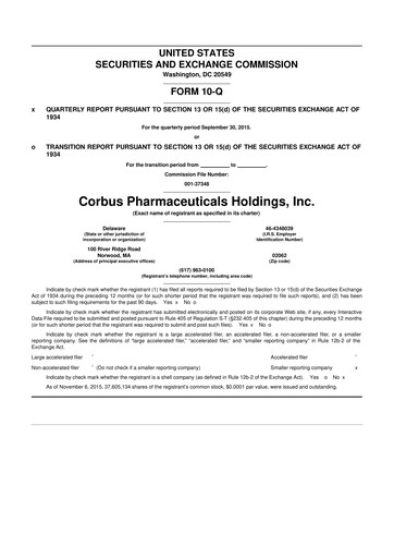 Vorschaubild Corbus Pharmaceuticals
 10-Q Quartalsbericht 2015 