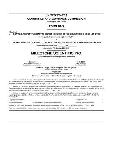 Vorschaubild Milestone Scientific 10-Q Quartalsbericht 2015 