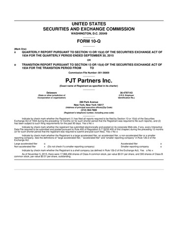 Thumbnail PJT Partners
 10-Q Quarterly Report FY2015 