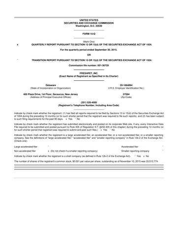 Thumbnail Freshpet 10-Q Quarterly Report FY2015 