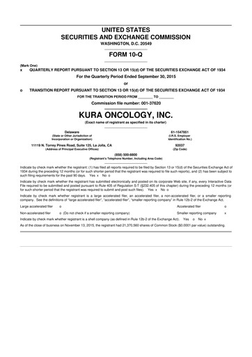 Miniature Kura Oncology
 10-Q Rapport trimestriel 2015 