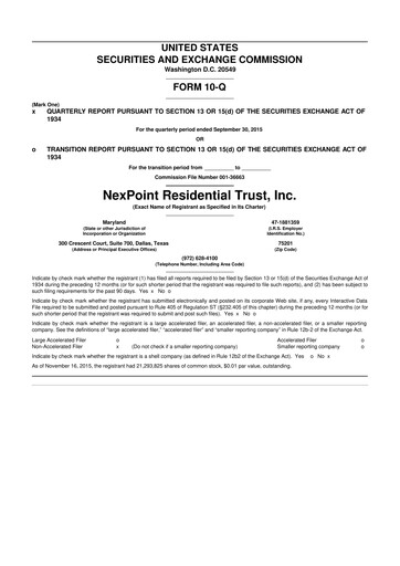 Thumbnail NexPoint Residential Trust 10-Q Quarterly Report FY2015 