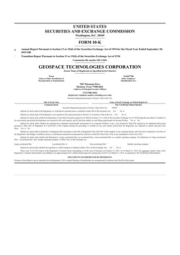 Thumbnail Geospace Technologies
 10-K Annual Report 2015