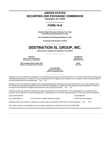 Thumbnail Destination XL 10-Q Quarterly Report FY2015 