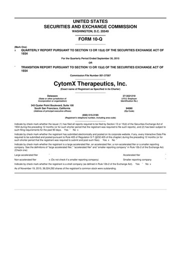 Thumbnail CytomX Therapeutics
 10-Q Quarterly Report FY 