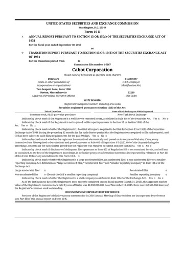 Thumbnail Cabot Corporation
 10-K Annual Report 2015