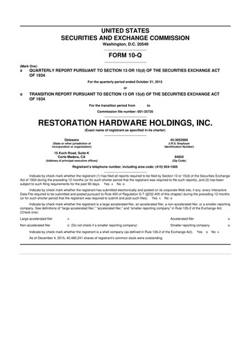 Thumbnail Restoration Hardware
 10-Q Quarterly Report FY2015 