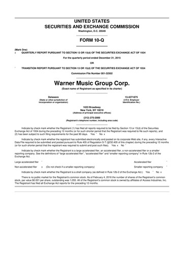 Thumbnail Warner Music Group
 10-Q Quarterly Report FY2016 