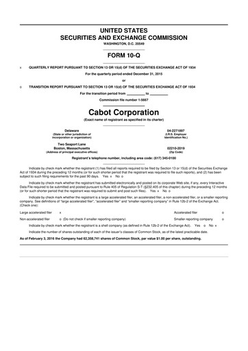 Thumbnail Cabot Corporation
 10-Q Quarterly Report FY2016 