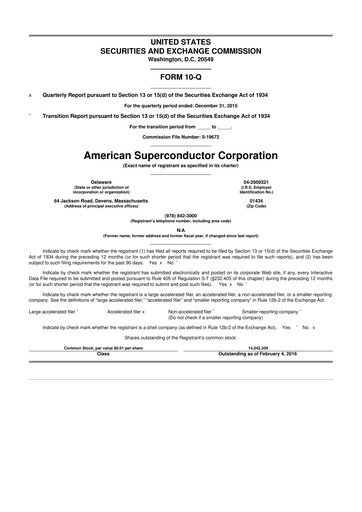 Thumbnail American Superconductor Corporation 10-Q Quarterly Report FY2015 