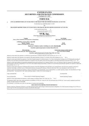 Thumbnail NVR 10-K Annual Report 2015