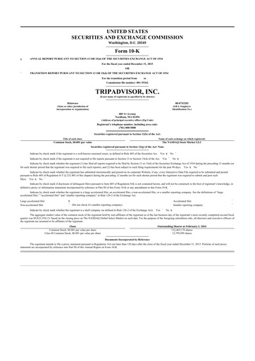 Thumbnail TripAdvisor 10-K Annual Report 2015