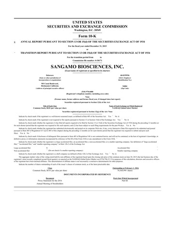 Thumbnail Sangamo Therapeutics
 10-K Annual Report 2015