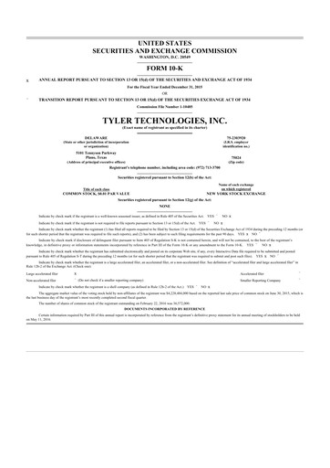 Vorschaubild Tyler Technologies
 10-K Jahresbericht 2015