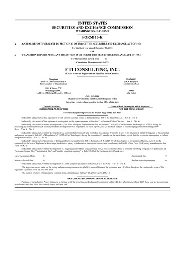 Thumbnail FTI Consulting 10-K Annual Report 2015