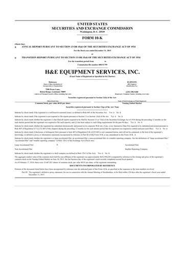 Thumbnail H&E Equipment Services 10-K Annual Report 2015