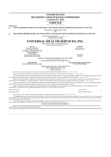 Thumbnail Universal Health Services
 10-K Annual Report 2015