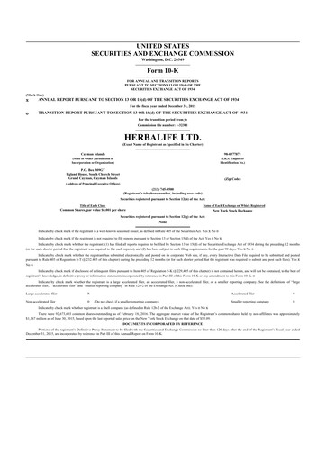 Thumbnail Herbalife 10-K Annual Report 2015