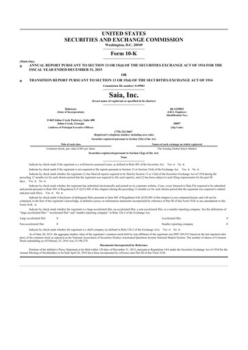 Thumbnail Saia
 10-K Annual Report 2015