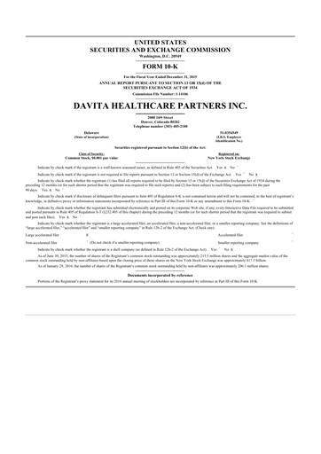 Thumbnail DaVita 10-K Annual Report 2015