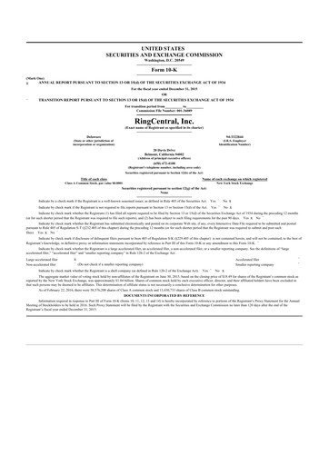 Thumbnail RingCentral
 10-K Annual Report 2015