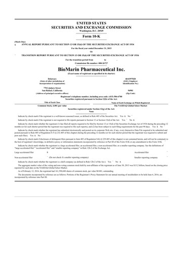 Thumbnail BioMarin Pharmaceutical 10-K Annual Report 2015