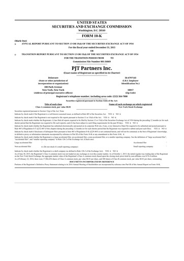 Miniature PJT Partners
 10-K Rapport annuel 2015