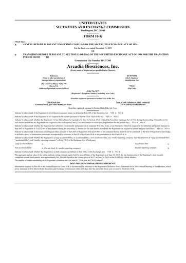 Thumbnail Arcadia Biosciences 10-K Annual Report 2015