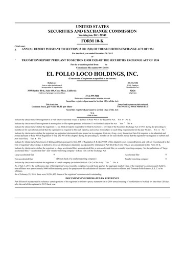 Miniature El Pollo Loco
 10-K Rapport annuel 2015