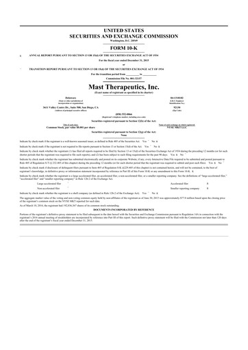 Thumbnail Savara 10-K Annual Report 2015